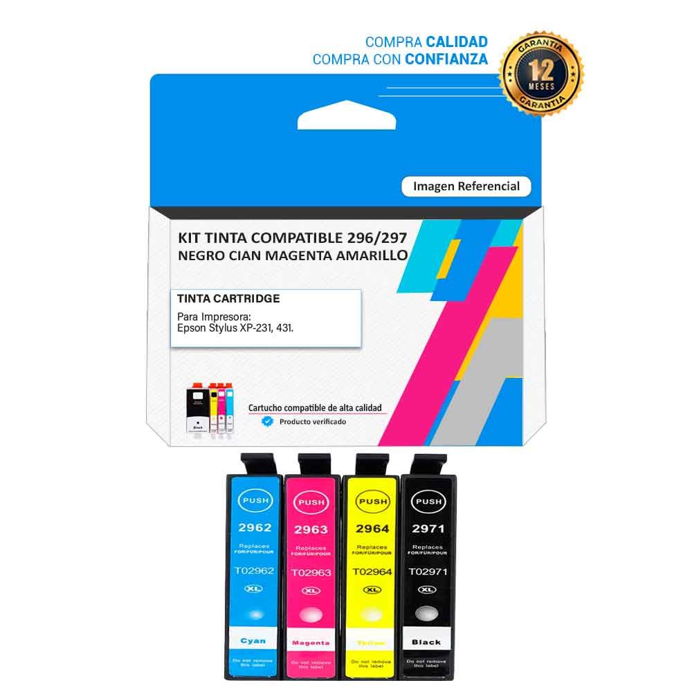 KIT-TINTA-COMPATIBLE-296-297-NEGRO-CIAN-MAGENTA-AMARILLO Kit Tinta Compatible Epson 296-297 para impresoras 231 431