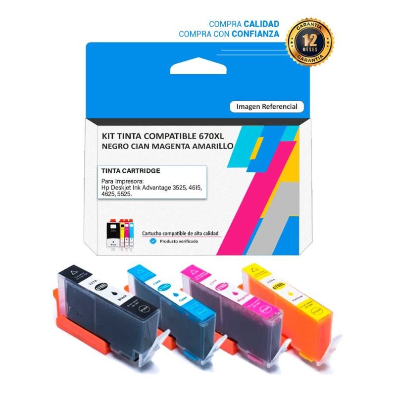 Kit Tinta Compatible HP 670XL para impresoras 3525 4615 4625 5525