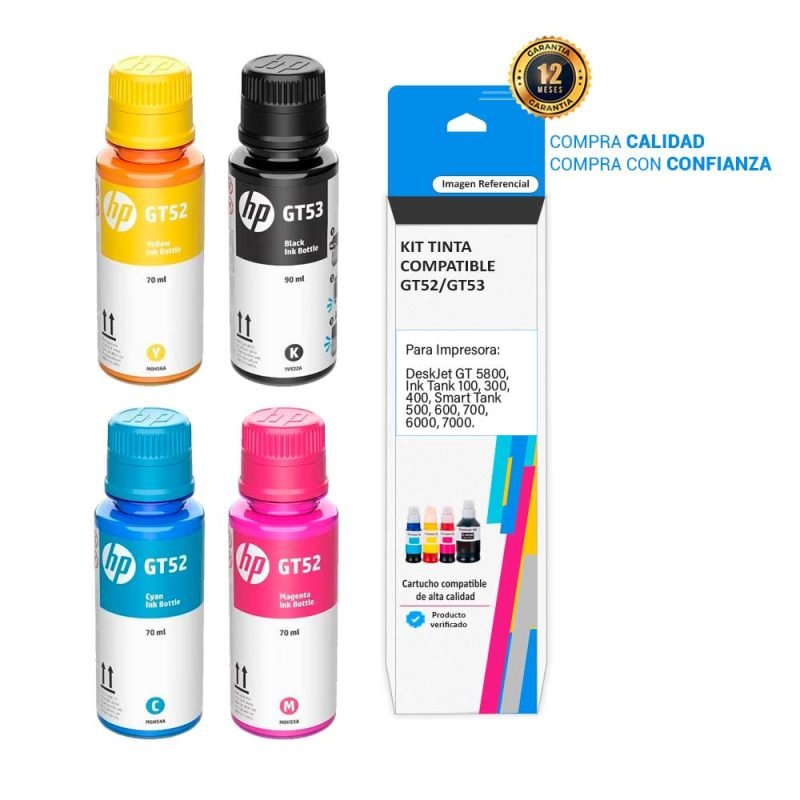Kit Tinta Compatible HP GT52-GT53 para impresoras 5800 100 300 400 500 600 700 6000 7000