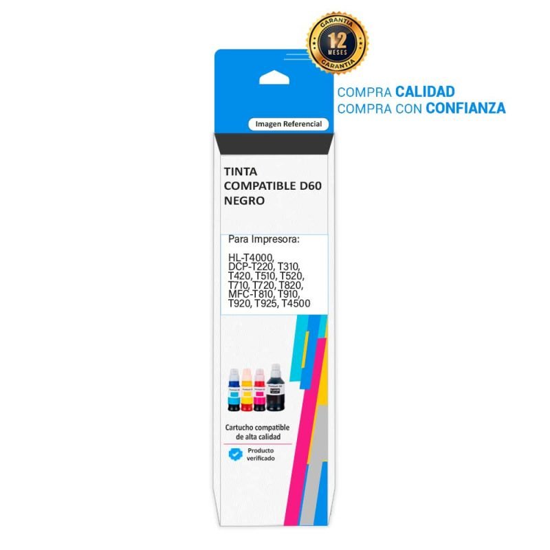 Tinta Compatible Brother D60 Negro para impresoras 4000 220 310 420 510 520 710 720 820 810 910 920 925 4500
