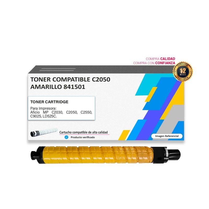 Toner compatible Ricoh MP C2050 Amarillo para impresora 2030 2050 2550 9025 525